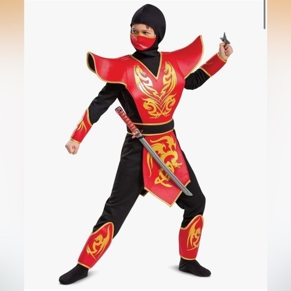 NWT Kid's Red Ninja Halloween Costume, Samurai Warrior size small 4-6